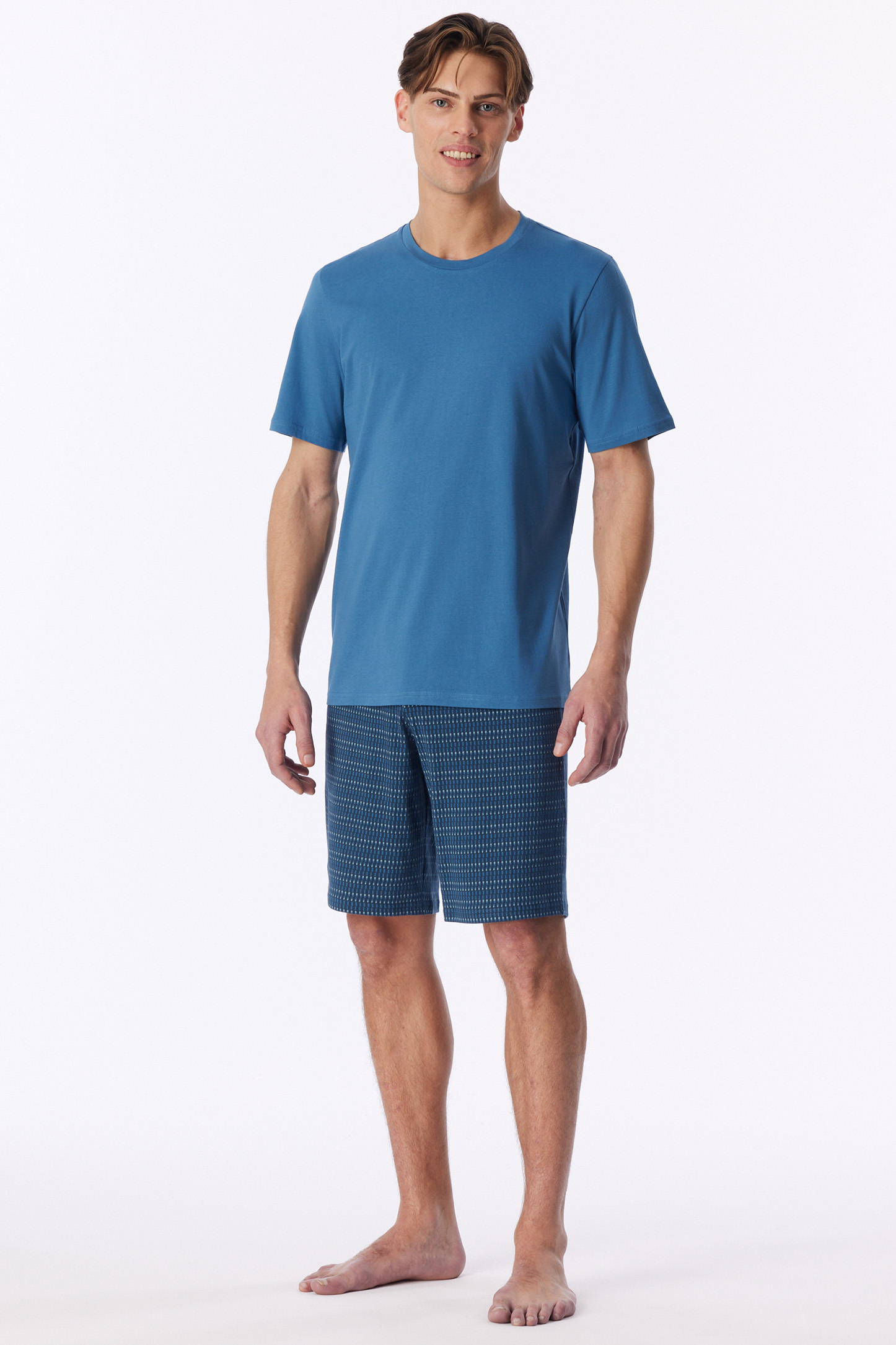 Schiesser shortama aqua met geprinte broek